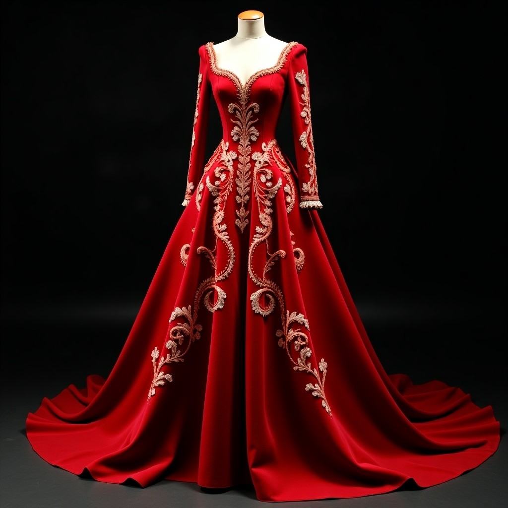 Ornate Botanical Lace Embroidered Ball Gown