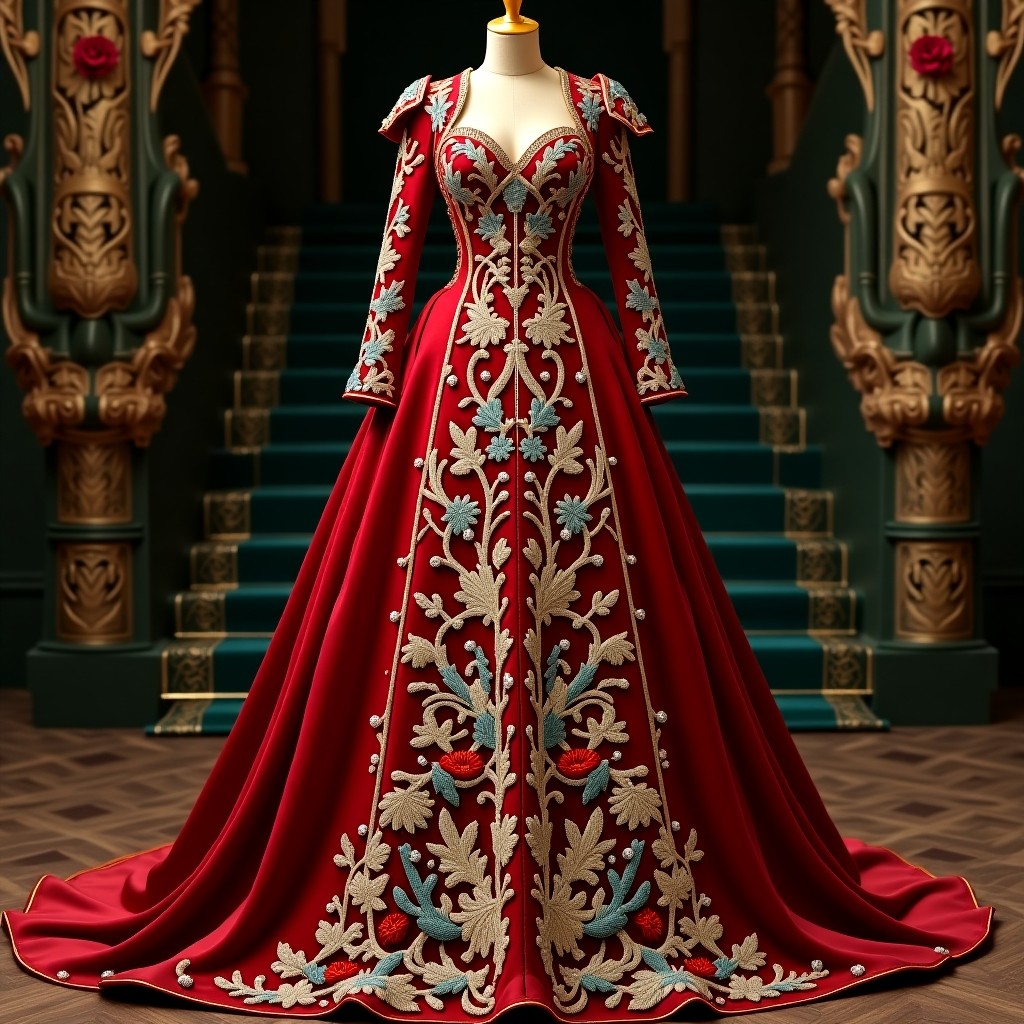 Premium Floral Scroll Couture Gown