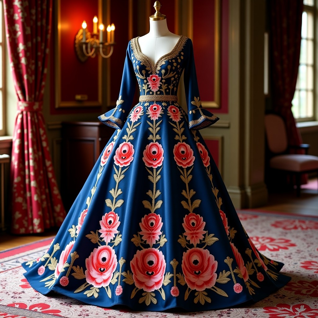 Couture Floral Vine Embroidered Ball Gown