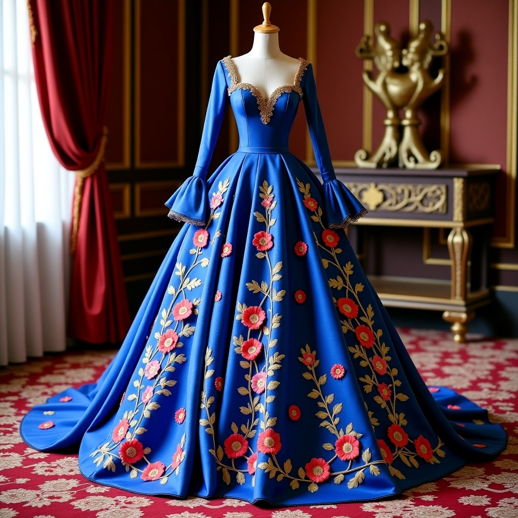 Exquisite Botanical Scrollwork Evening Gown