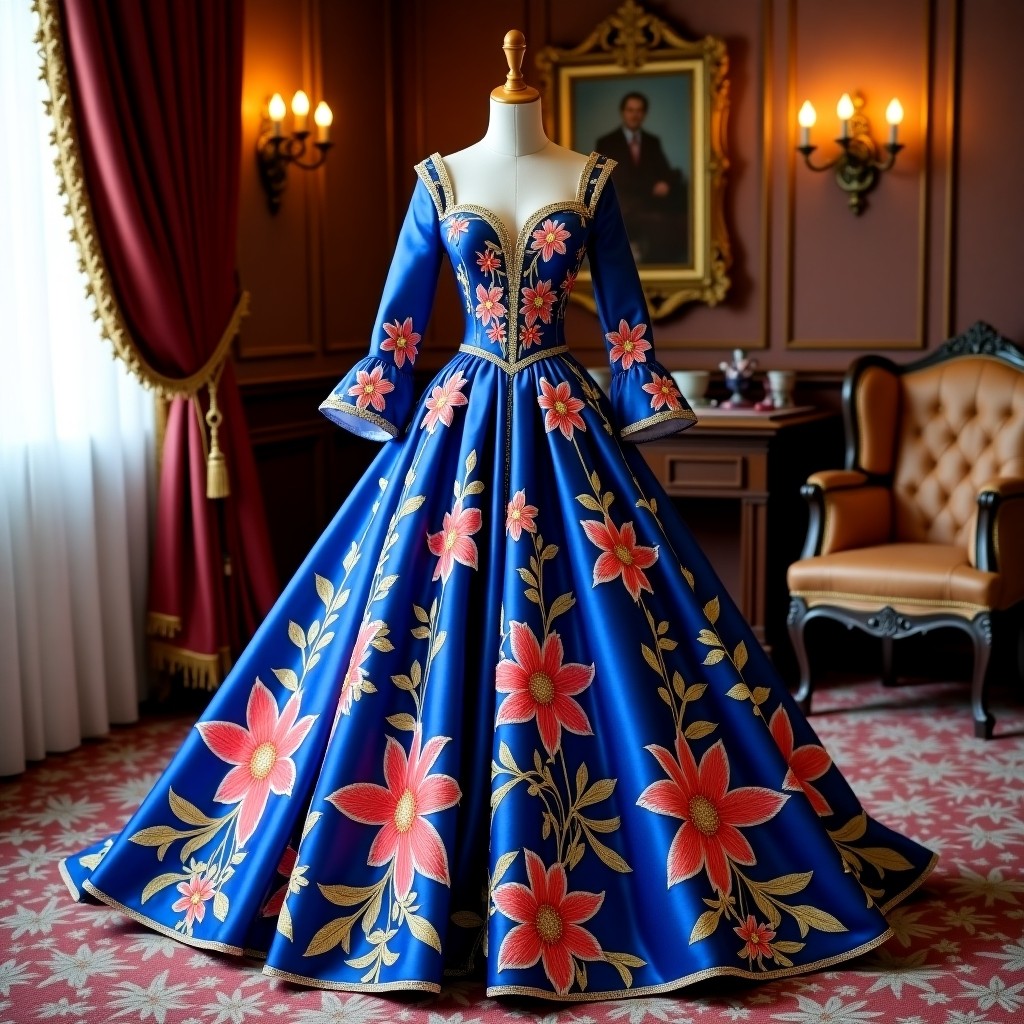 Luxury Ornamental Leaf Embroidered Ball Gown