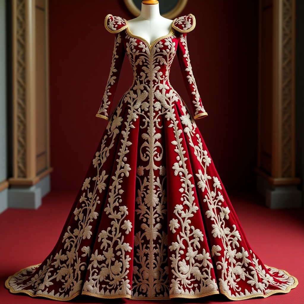 Refined Leaf Scroll Embroidered Couture Gown