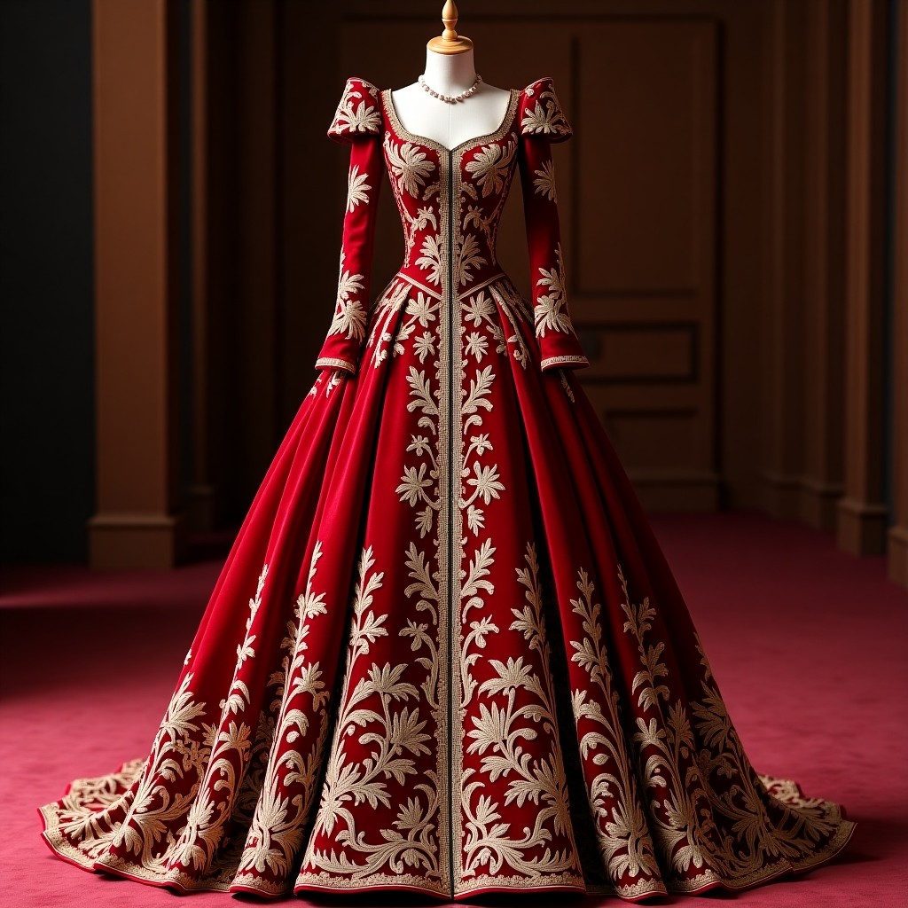 Majestic Floral Motif Evening Ball Gown