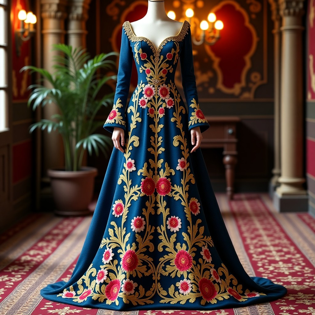 Ornate Botanical Garden Evening Gown